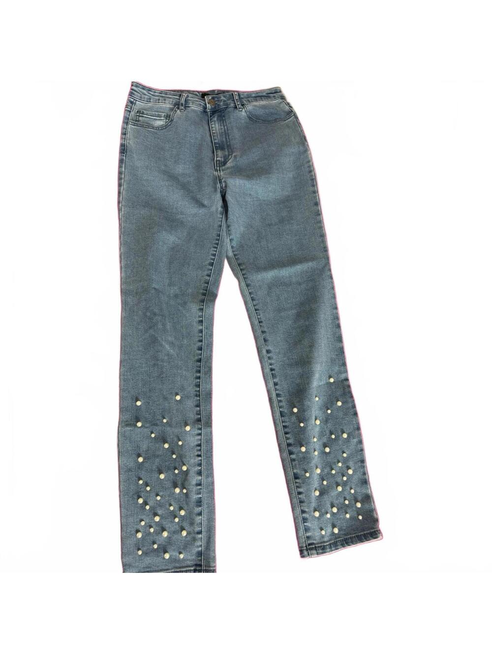 Forever 21 High Waisted Skinny Stretch Light Wash Pearl Jeans- Size 28